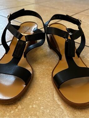 Salvatore Ferragamo Black Leather T-Strap Sandals